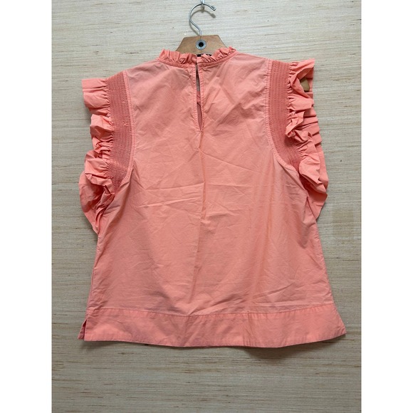 English Factory Coral Pink Smocked Ruffle Sleeve‎ Mock Neck Top Size M - Picture 3 of 6